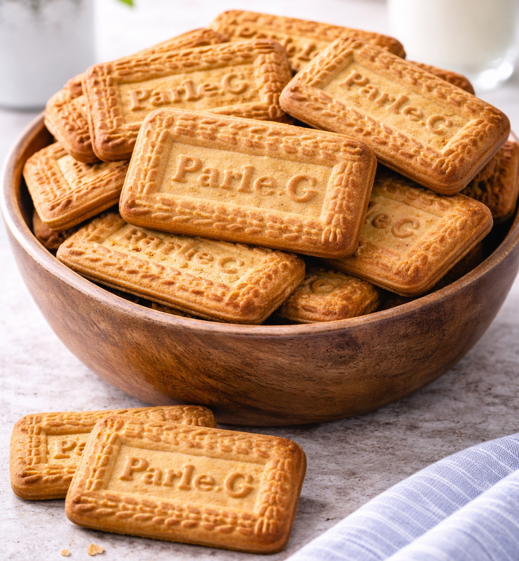Parle G biscuits with milk and wheat goodness, available at WorldFoodHub