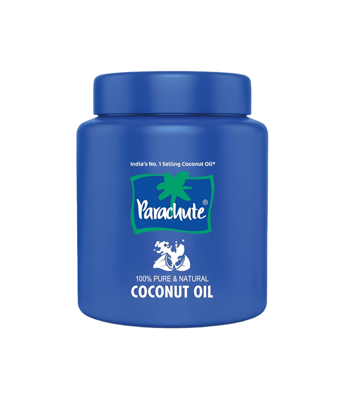 Blue jar of Parachute coconut oil on a Worldfoodhub