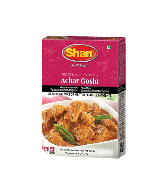 Shan Achar Gosht Masala available at Worldfoodhub – Premium spice mix for authentic Pakistani Achar Gosht and curries.