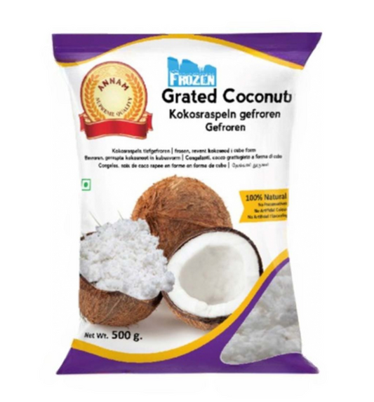 Annam Frozen Grated Coconut 500g Pack Available at Worldfoodhub