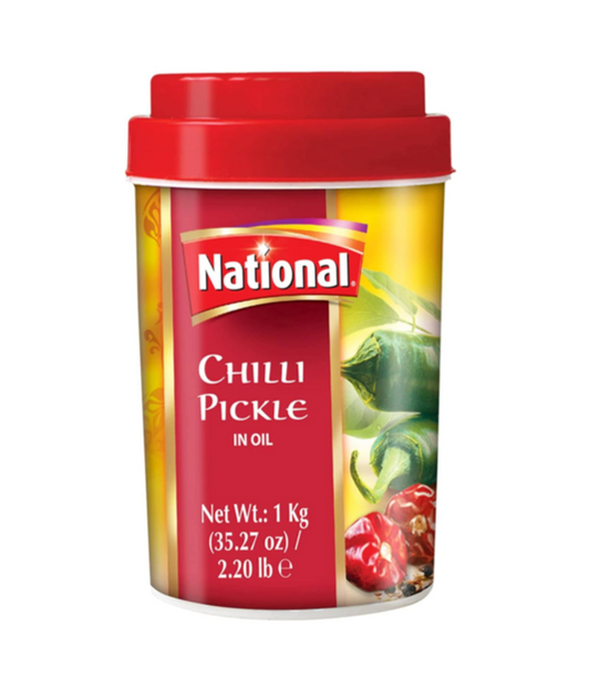 Buy National Green Chilli Pickle in Oil – 1KG Online at Worldfoodhub | Authentic Spicy & Tangy Pickle