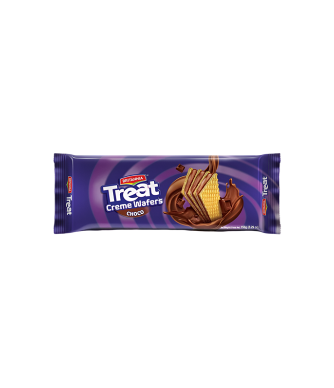 Britannia Treat Wafers Chocolate 150g Pack available on Worldfoodhub - Delicious crispy wafers with rich chocolate filling