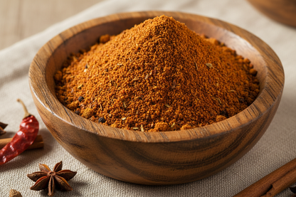 Chicken Masala powder in wooden bowl