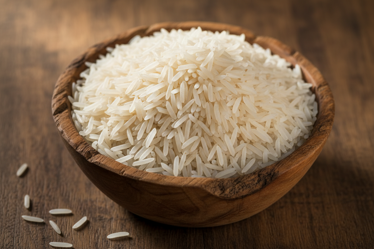 Extra Long Basmati Rice In wooden bowl