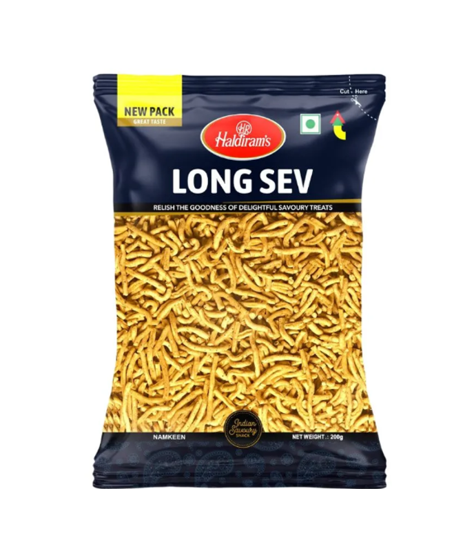 Haldiram Long Sev - Spicy Chickpea Flour Snack 200g | Buy Indian Snacks Online at WorldFoodHub