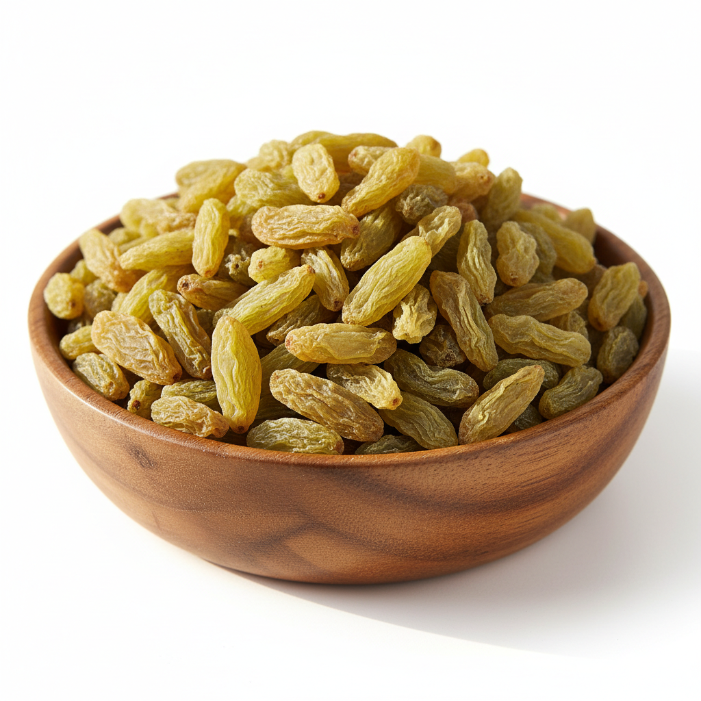 TRS Green Kishmish Raisins sold by Worldfoodhub – Naturally sweet and nutrient-packed dried grapes.