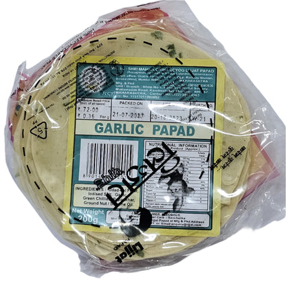 Lijjat Garlic Papad 200g crispy Indian snack available at Worldfoodhub