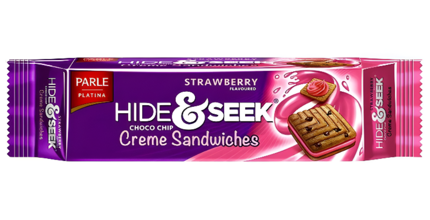 Parle Hide & Seek Choco Chips Creme Sandwich Strawberry Flavoured Biscuit available on Worldfoodhub