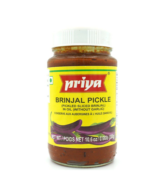 Buy Priya Brinjal Pickle Without Garlic online at WorldFoodHub – Authentic Indian pickle with rich flavors.