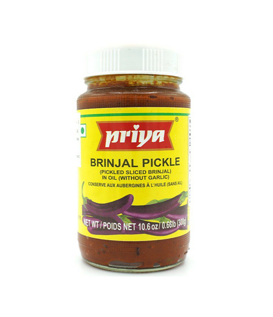 Buy Priya Brinjal Pickle Without Garlic online at WorldFoodHub – Authentic Indian pickle with rich flavors.