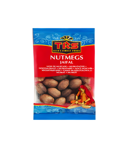 TRS Jaifal Nutmeg 100g – Aromatic spice available at WorldFoodHub, ideal for sweet and savory dishes.